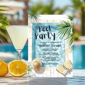 Editable Summer Pool Party Invitation – Sweet 16 Birthday Digital Template , Pool Party Editable Invitation, Summer Birthday, Birthday Bash