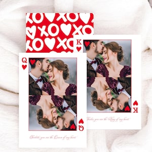 Plantilla de foto para tarjeta de San Valentín con la reina y el rey de mi corazón / Descarga digital editable e imprimible, tarjeta de la reina de mi corazón, corazones de amor rojos xo