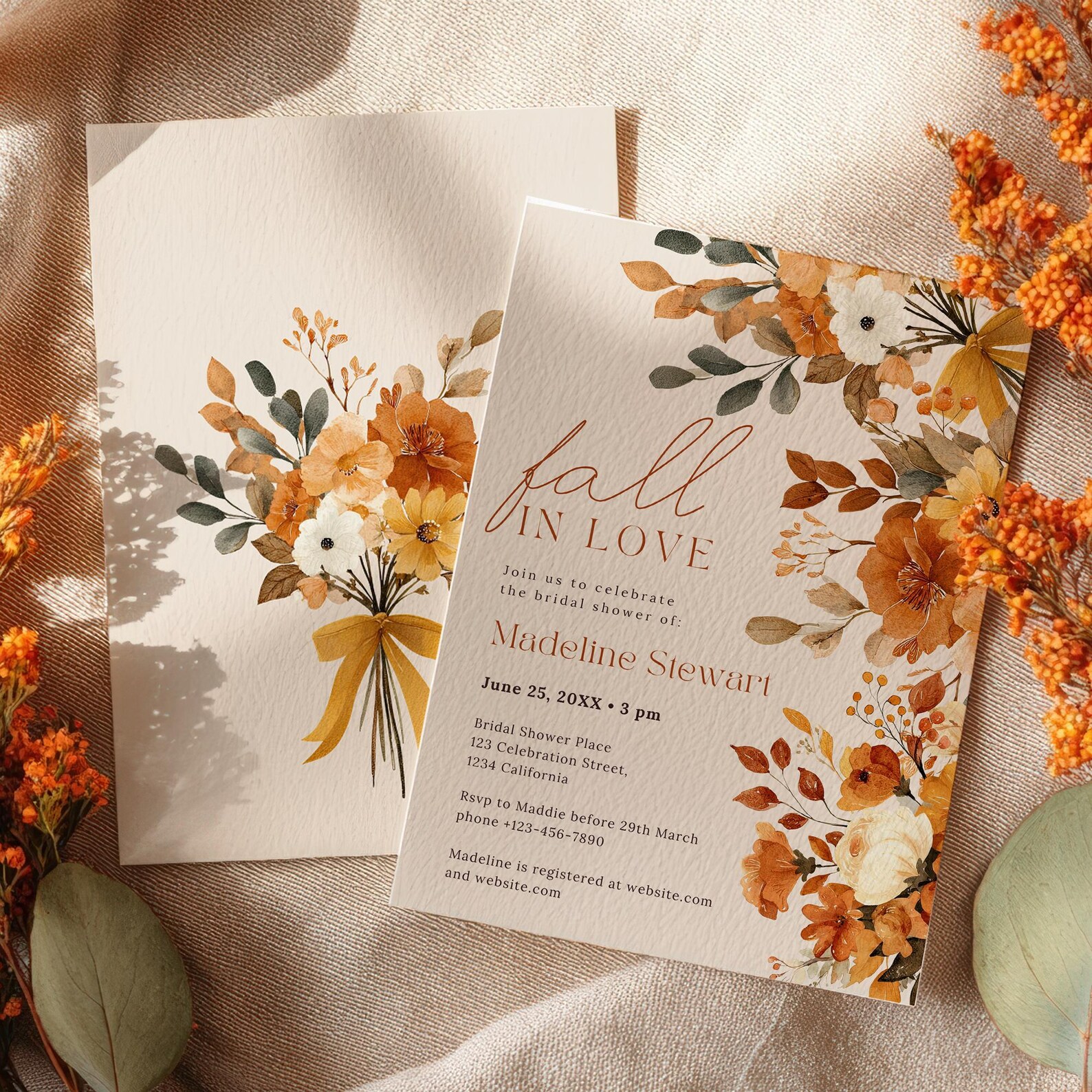 Fall in Love Watercolor Bridal Shower Invitation & Evite: Rustic Earth ...