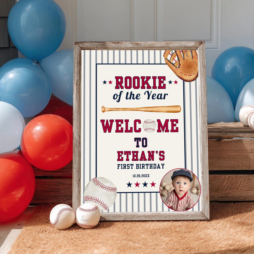Rookie of the Year Baseball First Birthday Welcome Sign Boy Sports 1st ...