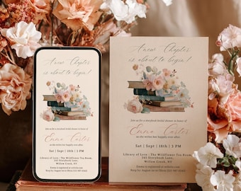 Printable Romantic Her Next Chapter Bridal Shower Invitation & Evite | Editable Storybook Theme Wedding Shower