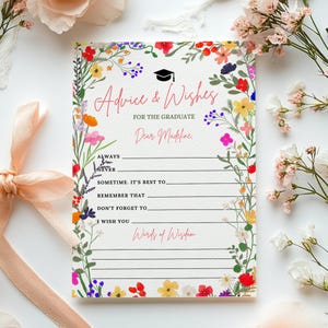 Wildblumen Blumen Graduierung Ratschläge und Wünsche Karte - 5x7 druckbare, Pretty Grad Party Vorlage, Boho Grad Wort der Weisheit #cp02