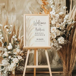 Cartello di benvenuto stampabile per addio al nubilato Boho Pampas - Modello modificabile 18x24, semplice ed estivo Boho Wedding Shower cp05