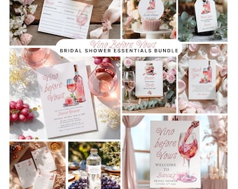 Vino Before Vows Bridal Shower Bundle: Editable Wine Tasting Winery Party, Games, Signs, Invitations