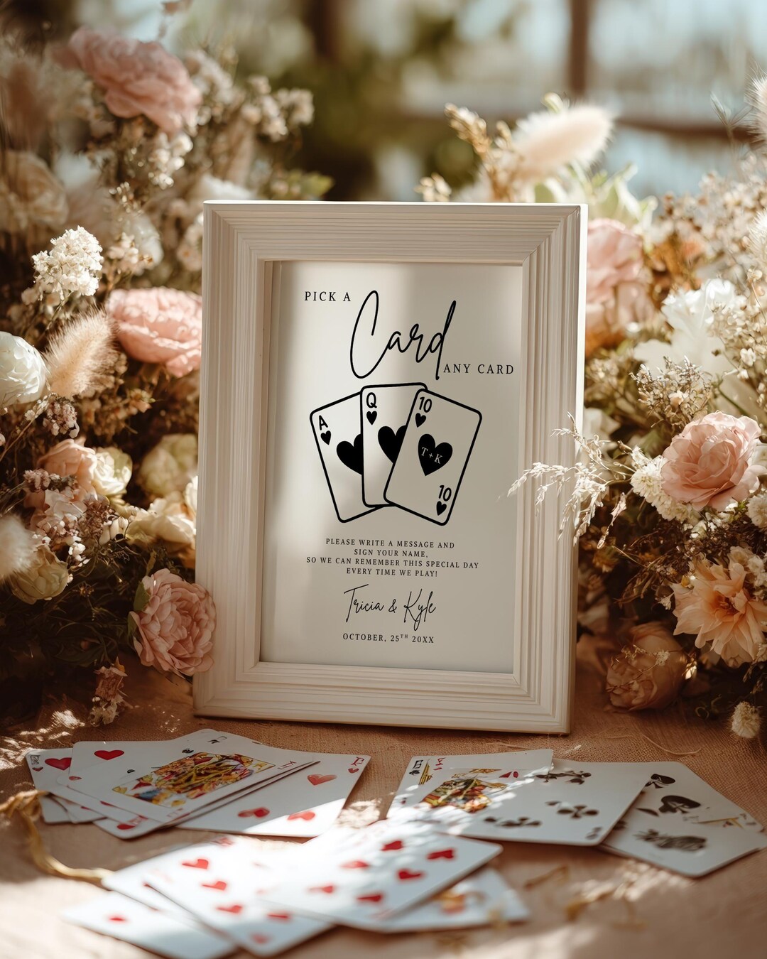 Pick a Card Guestbook Wedding Sign Printable, Black White Playing Cards ...