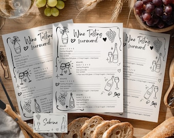 Wine Tasting Scorecard + Name Card: Date Girl Night Ideas, Blind tasting Game, Scoring Sheets