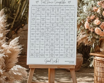 4 Editable Wedding First Dance Song Sweepstake Sign Reception Game Template, Activity, 90 songs