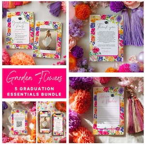 Druckbare Blumen Garten Abschluss Mini Bundle | Digitale Einladung, Danke, Hinweise & Wünsche, College Fund Card, Evite Template