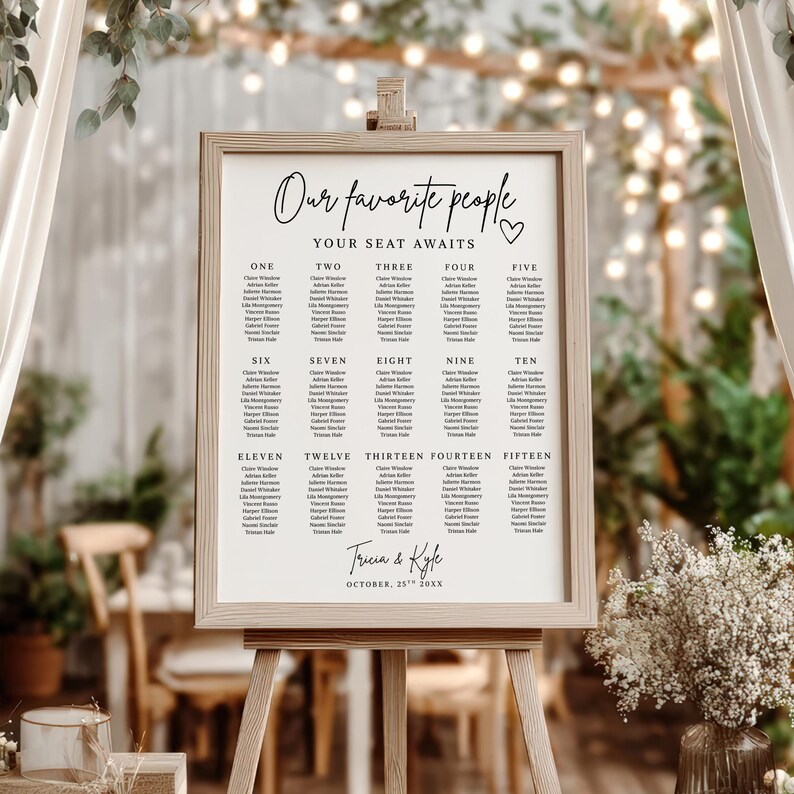 Modern Elegant Wedding Seating Chart Template, Minimalist Favorite ...