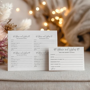 Consigli stampabili per gli sposi, biglietti di consigli per il matrimonio, gioco per la festa della sposa, modello di consigli e auguri modificabili per la sposa