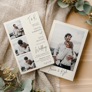Druckbare minimalistische Vier Foto Hochzeitseinladungsvorlage Fotocollage |Digitaler Download Hochzeitsvorlage Einfaches DIY, bearbeitbare Farben