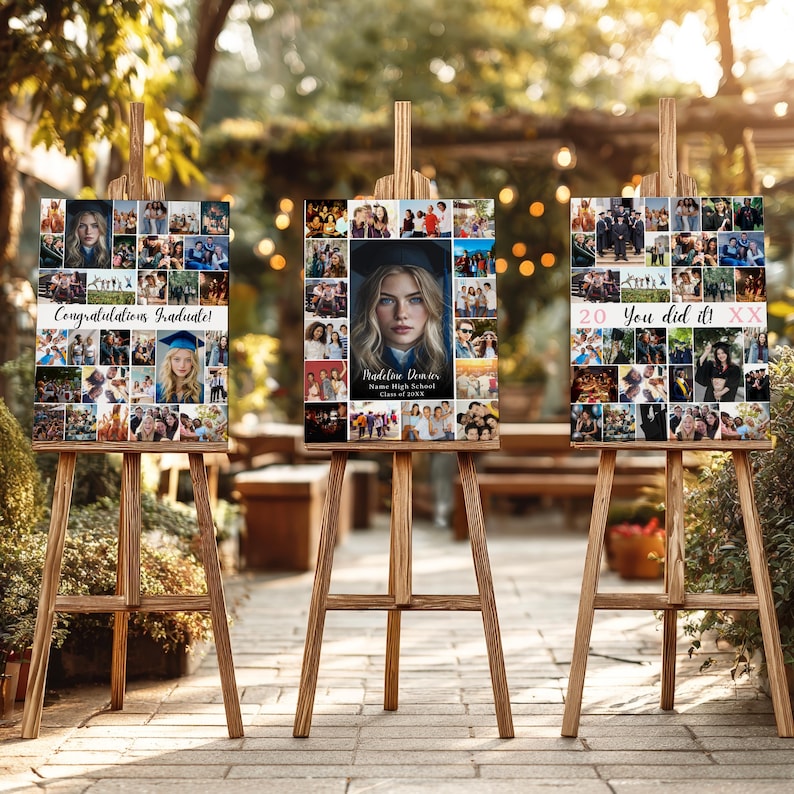 Graduation Photo Collage Template Party 3 Signs, Editable Printable 77 ...