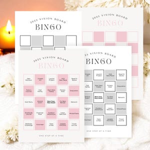 Szablon do druku Vision Board Bingo na rok 2025 – edytowalna karta celów noworocznych 5x7, postanowienie noworoczne na rok 2025, śledzenie, motywacja do manifestacji