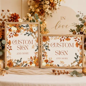 Fall In Love Bridal Shower Custom Signs Template, Autumn Floral Poster, Rustic Earth Tone Wedding Decor, Baby shower Editable Canva