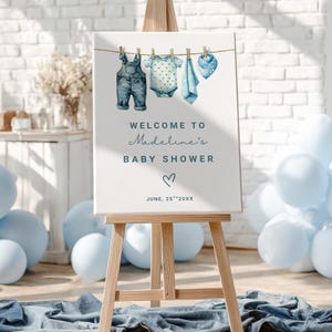 Printable Blue Jean Denim Welcome Baby Shower Sign - Rustic Blue Jean Baby Decor, Editable Template 18x24, 24x36  DIY Printable Sign Decor