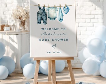 Printable Boy Blue Jean Denim Welcome Baby Shower Sign: Rustic Decor, Editable 18x24, 24x36