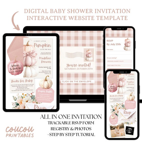 Little Pumpkin Girl Baby Shower All in One Invitation Website Template with Trackable Rsvp: Fall Autumn Interactive Invite