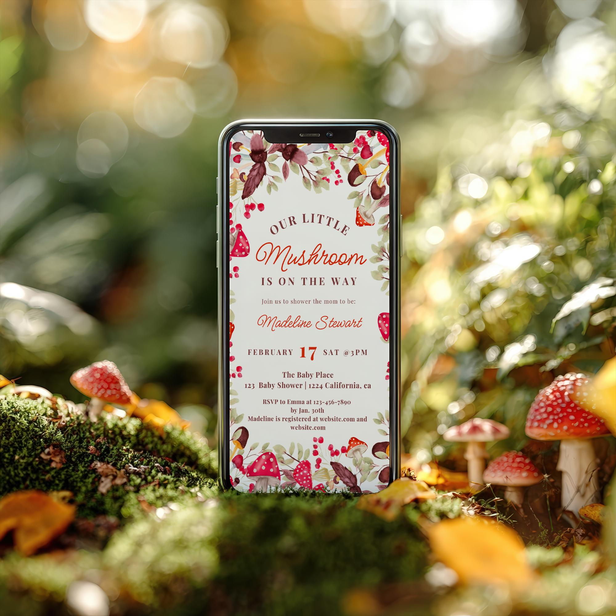 Printable Mushroom Gender Neutral Baby Shower Invitation & Evite ...