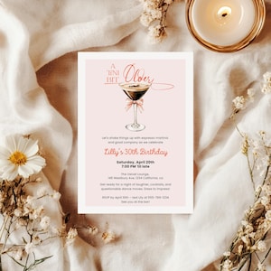 A Tini Bit Older – Espresso Martini Birthday Invitation, Pink 30th Birthday Party Invite, Editable Template, Dirty Thirty, Girls night out