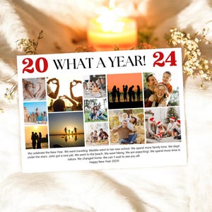 Quelle année 2024 modèle de revue de l'année pour collage photo, carte de voeux pour le nouvel an 2025, carte de 13 photos modifiable en téléchargement numérique, carte de vœux