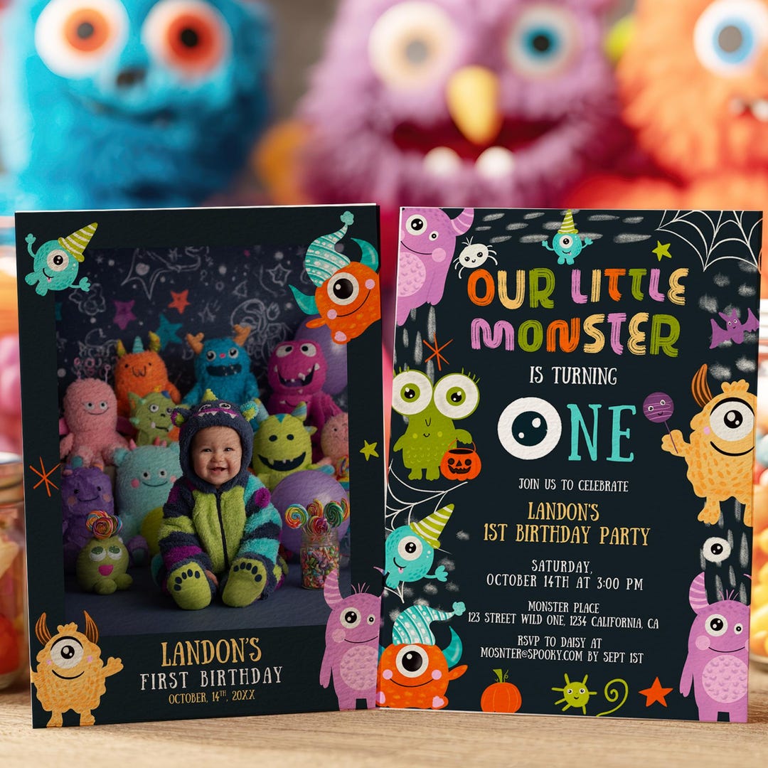 Printable Spooky Cute Monsters 1st Birthday Invitation Suite, Our ...