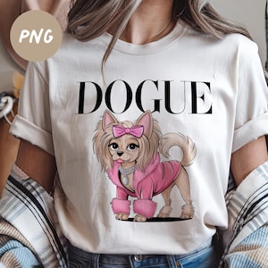 Glamorous Fashion Dog PNG | Cute Yorkie in Pink Fur Coat & Bow | Stylish Diva Dog Sublimation, Funny Pet Png, Dog mom, Pink Glam
