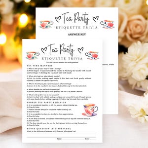 Printable Tea Party Etiquette Trivia Game – Fun Tea Party Activity, Instant Download| Tea Party Bridal Shower | Tea Party Games Printable