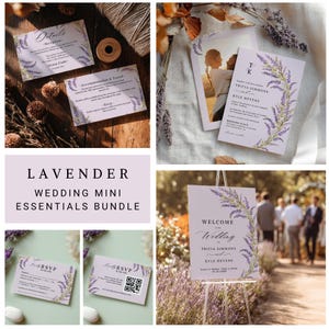 Mini-bundle imprimable mariage automne lavande - Suite d'invitations aquarelle florale automne, RSVP modifiable détails panneau de bienvenue en téléchargement numérique