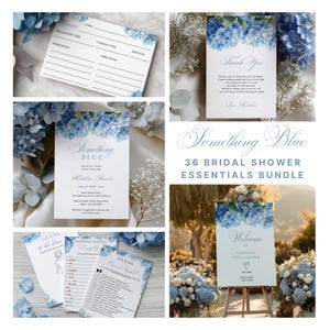 Printable Something Blue Before I Do Bridal Shower Bundle | Dusty Blue Hydrangea Wedding Shower Invitation Template & Games | 36 items