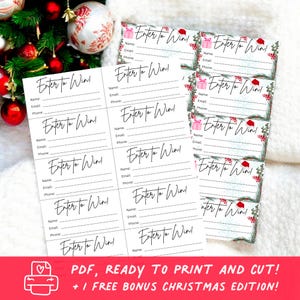 "Festliches ""Enter to Win"" Raffle Ticket + Bonus Weihnachtsedition" Raffle Los Form, digital druckbares Gewinnspiel-Los, Ziehzettel