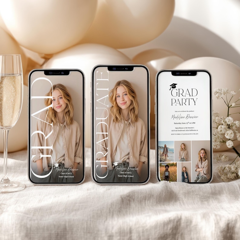 Modern 6 Photo Graduation Invitation Template + Evite: Neutral Trendy ...