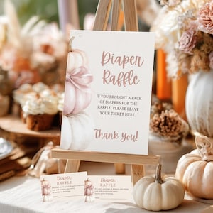 Little Pumpkin Baby Shower Diaper Raffle Sign and Card: Girl Sprinkle Fall Template