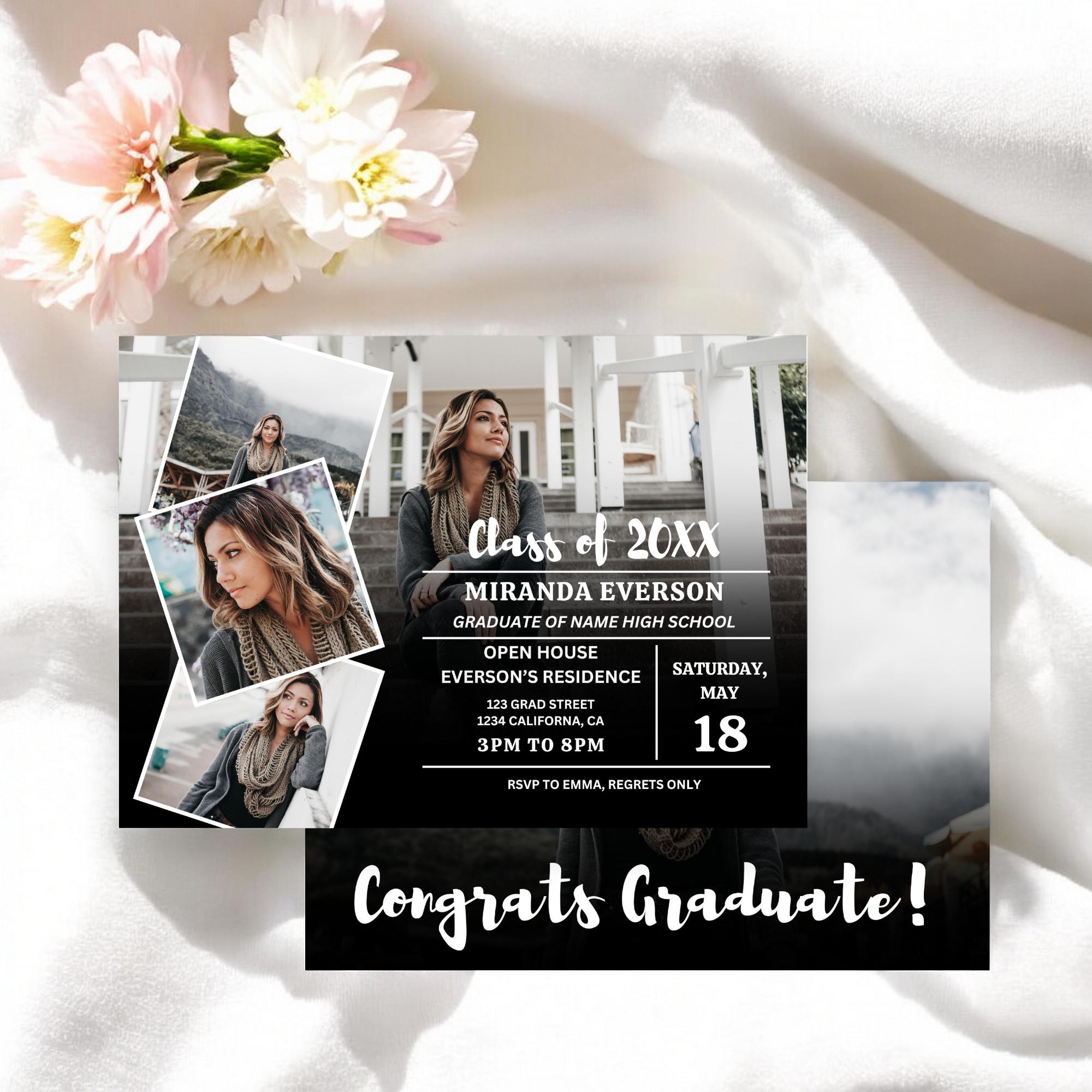 Grad Overlay Simple Modern 5-photo Overlay Graduation Invitation Announcement Class ...