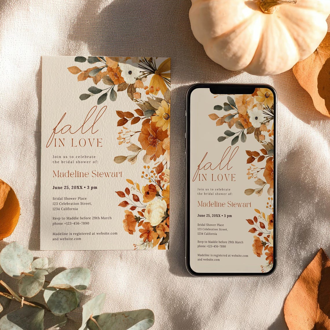 Fall in Love Watercolor Bridal Shower Invitation & Evite: Rustic Earth ...