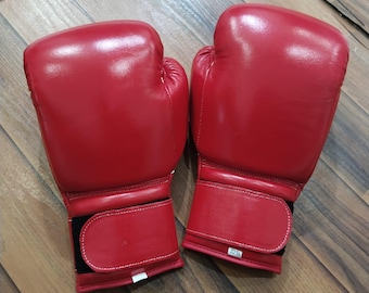 Klassische Rote Boxhandschuhe 16 Unzen | Echt Rindsleder Professionelle Trainingshandschuhe für Boxen, Sparring & Fitness | Handgefertigte Gym-Fight Ausrüstung