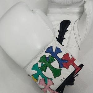 Premium 16 oz White Handcrafted Real-Genuine Cowhide Leather Chrome Hearts Boxing Gloves-Sparring, Training, Fitness, Fighting Combat Gear