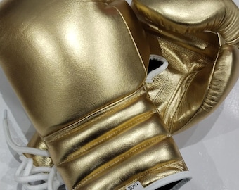 Maßgeschneiderte 10 Unzen Metallic Gold Boxhandschuhe-Handgefertigte Echtrindsleder Training & Sparring Handschuhe, MMA Handschuhe und Kickboxen Fitness Ausrüstung