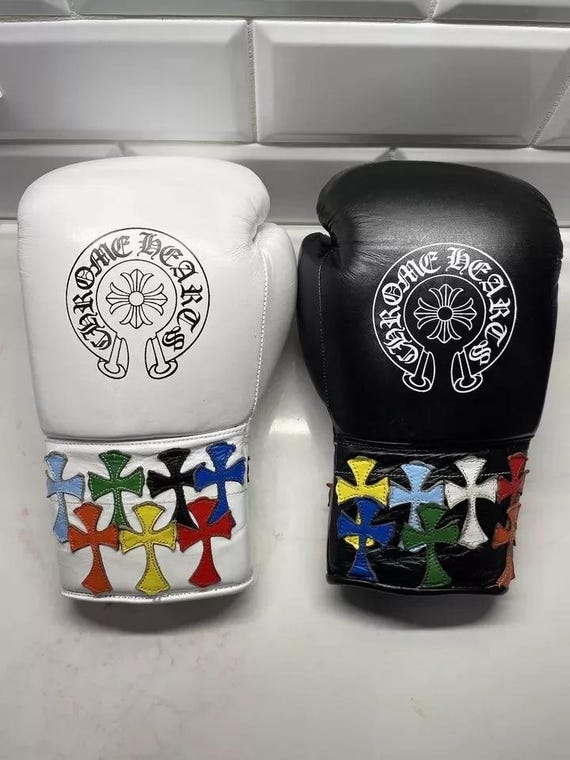 CHROME HEARTボクシンググローブ 14oz ホワイト Handmade Cowhide Leather Boxing Gloves | Chrome Style, Multicolor