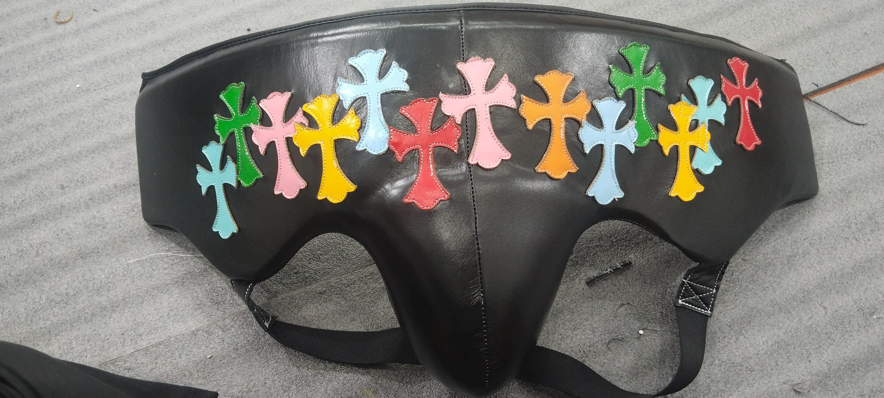 Unique Custom Chrome Heart ''M'' Groin Guard-handmade Real Cowhide