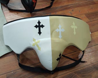 Einzigartiger Luxus kundenspezifischer Chrom-Herz großer Tiefschutz, handgemachter Premium-Rindsleder-Boxing-Cup-Weiß & Beige Kreuz-Design / Muster-Gang