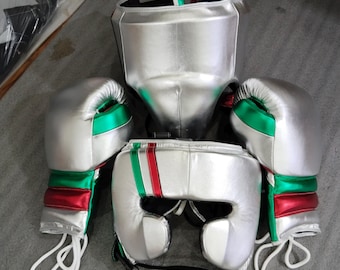 Personalisierte Luxus Custom Metallic Rindsleder Boxen Set-3 Farbkombination, handgefertigte Premium Qualität Boxen Ausrüstung, Sparring-Training