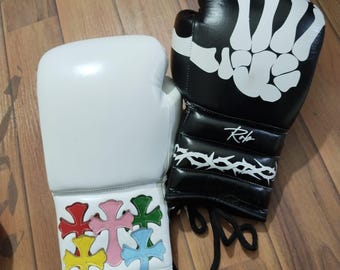 Einzigartige benutzerdefinierte Skeleton Boxen 12 Unzen Handschuhe-Handgemachte Designer-Handschuhe mit bunten Kreuz Patchwork, Premium Training, Praxis Sparring Ausrüstung