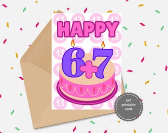 Biglietto di auguri per il 13° compleanno 6 7 stampabile rosa