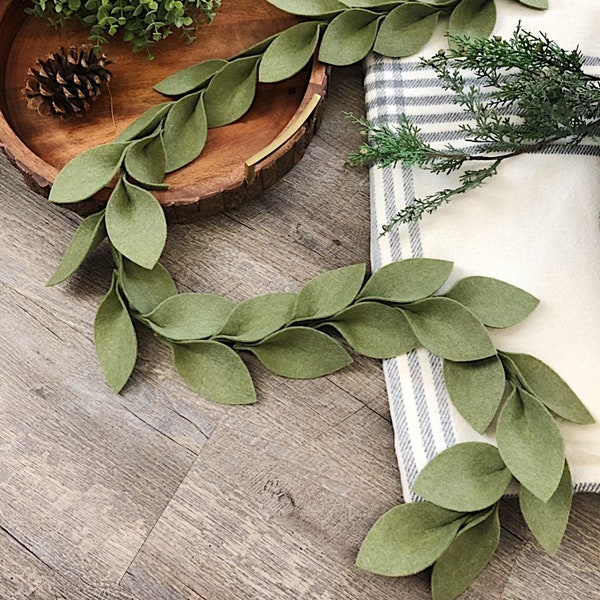 NEW COLOR* 8ft Magnolia leaf felt garland (Summer olive green)