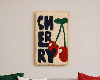 Handmade Cherry Wall Hanging Tufted Rug: Tufted Retro Fruit Decor