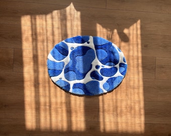 Wavy Blue Tufted Rug, 3D Water Effect Bath Mat, Abstract Ocean Decor