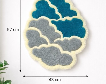 Cloud Wall Hanging Tufted Rug – Blue Gray Nursery Decor, Handmade Kids Room Wall Art