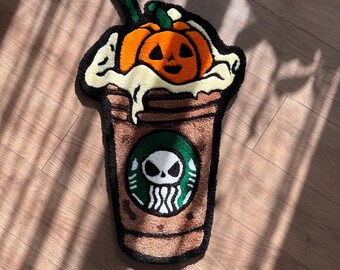 Pumpkin Tufted Rug: Pumpkin Spice Coffee Cup handmade carpet