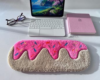 Pink Donut Keyboard Rug | Handmade Tufted Desk Mat