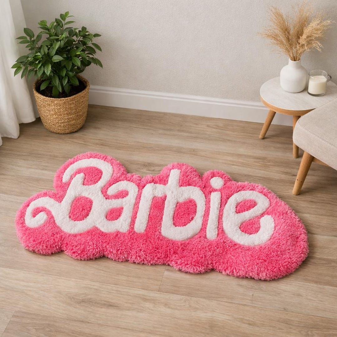 Tufted Pink Barbie Rug | Handmade Carpet With Iconic Barbie Logo